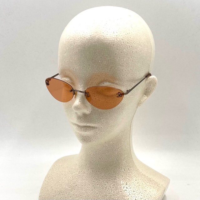 CHANEL シャネル サングラス ココマーク ココ メガネ 眼鏡 縁なし c.116/74 53□19 130 4003 メタル プラスチック ブラウン 茶 オレンジ シルバー金具 レディース 人気【中古品】