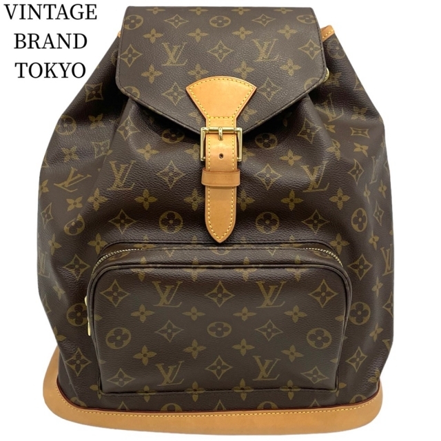 約14cm長さLOUIS VUITTON ルイヴィトン リュック モノグラム モンスリGM 巾着バッグ 鞄 かばん バックパック M51135    ブラウン 茶 ゴールド金具 レディース【品】