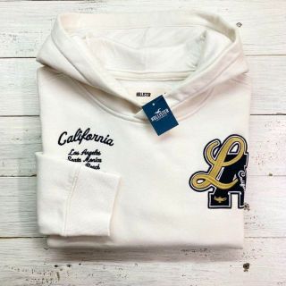 ホリスター(Hollister)の新品【メンズXS】★ホリスター★両胸ロゴ入りパーカー/白オフホワイト(パーカー)