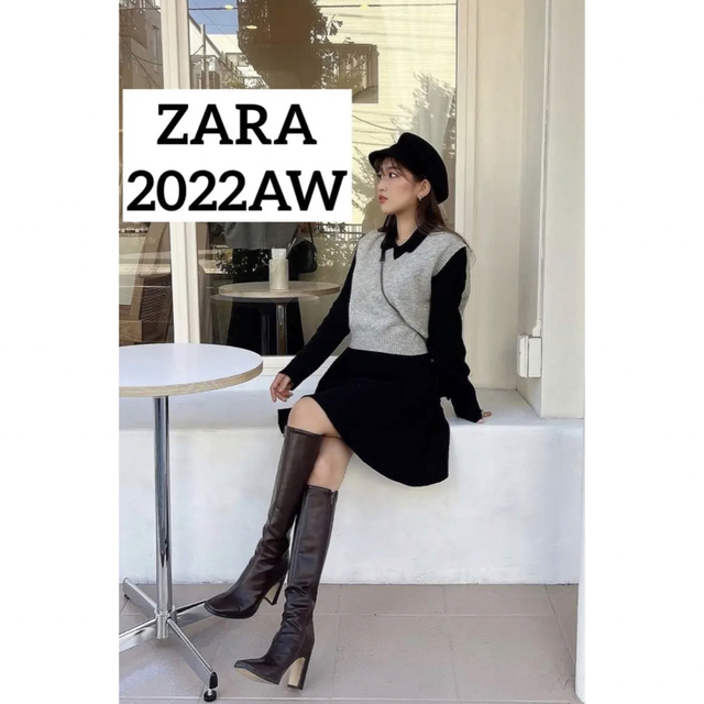【ZARA】ザラ M ニット スケーター ワンピース ミニ ワンピ  えり 黒