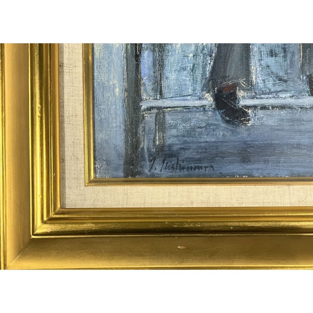 送料込】 西村功「チューリッヒ駅赤帽」油彩 絵画+タペストリー