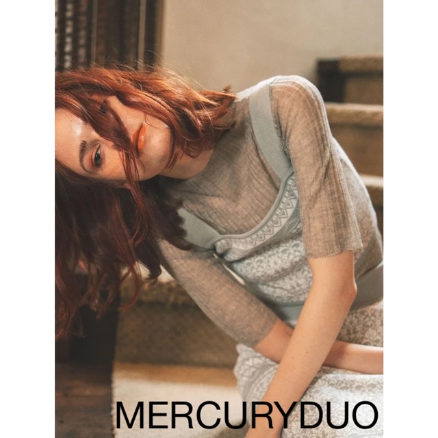 MERCURYDUO(マーキュリーデュオ)のMERCURYDUO マーキュリーデュオ 5分袖シアーリブニット レディースのトップス(カットソー(半袖/袖なし))の商品写真