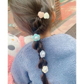 マーブルフラワーアクリルビーズキッズヘアゴムデイジーヘアアクセ韓国子ども服パール(その他)