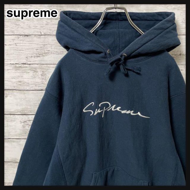 supreme  筆記体刺繍　ロゴ　パーカーカラーブラック