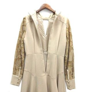 マメクロゴウチ 袖ジャガード ワンピース 膝丈 Aライン長袖 ベージュ 2