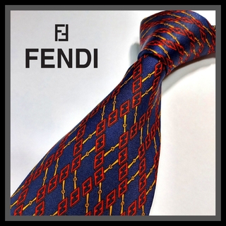 フェンディ(FENDI)の13【FENDI】フェンディ ネクタイ  紺×赤×ロゴ(ネクタイ)