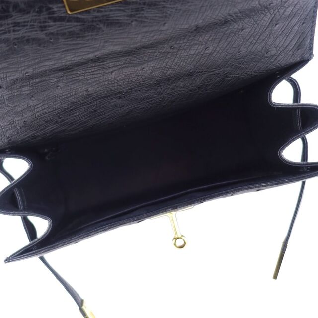 美品 オーストリッチ OSTRICH バッグ キーロック ハンドバッグ 本革 カバン 鞄 レディース ブラック