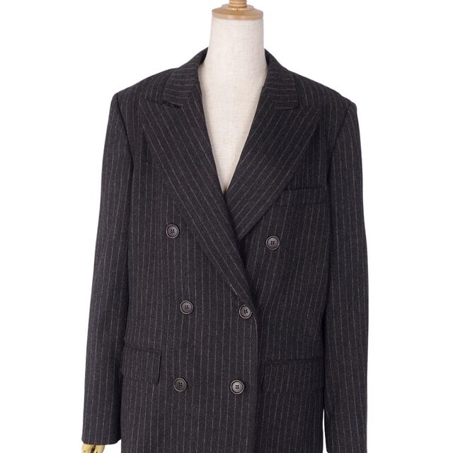 美品 マックスマーラ Max Mara セットアップ パンツスーツ ストライプ ウール カシミヤ ジャケット パンツ JI42 USA9 FB40 GB10(L相当) ブラック