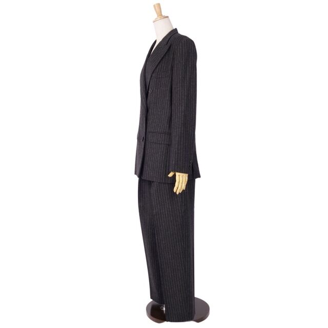 美品 マックスマーラ Max Mara セットアップ パンツスーツ ストライプ ウール カシミヤ ジャケット パンツ JI42 USA9 FB40 GB10(L相当) ブラック