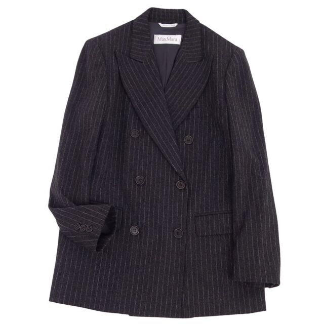 美品 マックスマーラ Max Mara セットアップ パンツスーツ ストライプ ウール カシミヤ ジャケット パンツ JI42 USA9 FB40 GB10(L相当) ブラック