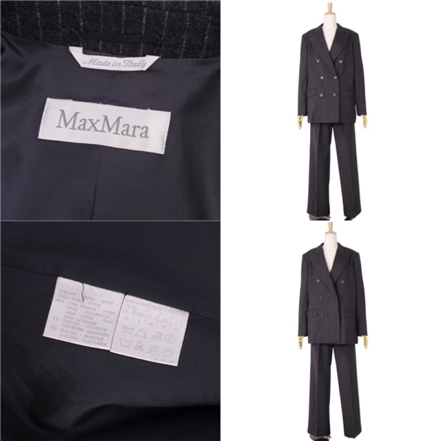 Max Mara(マックスマーラ)の美品 マックスマーラ Max Mara セットアップ パンツスーツ ストライプ  ウール カシミヤ ジャケット パンツ JI42 USA9 FB40 GB10(L相当) ブラック レディースのフォーマル/ドレス(スーツ)の商品写真