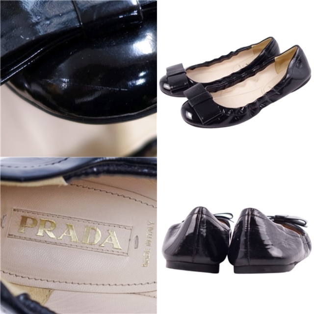 PRADA(プラダ)のプラダ PRADA パンプス フラットパンプス バレエシューズ リボン パテントレザー シューズ レディース 38(25cm相当) ブラック レディースの靴/シューズ(ハイヒール/パンプス)の商品写真