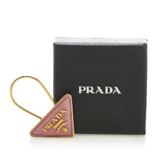 PRADA - 美品 プラダ サフィアーノ 三角ロゴプレート キーホルダー