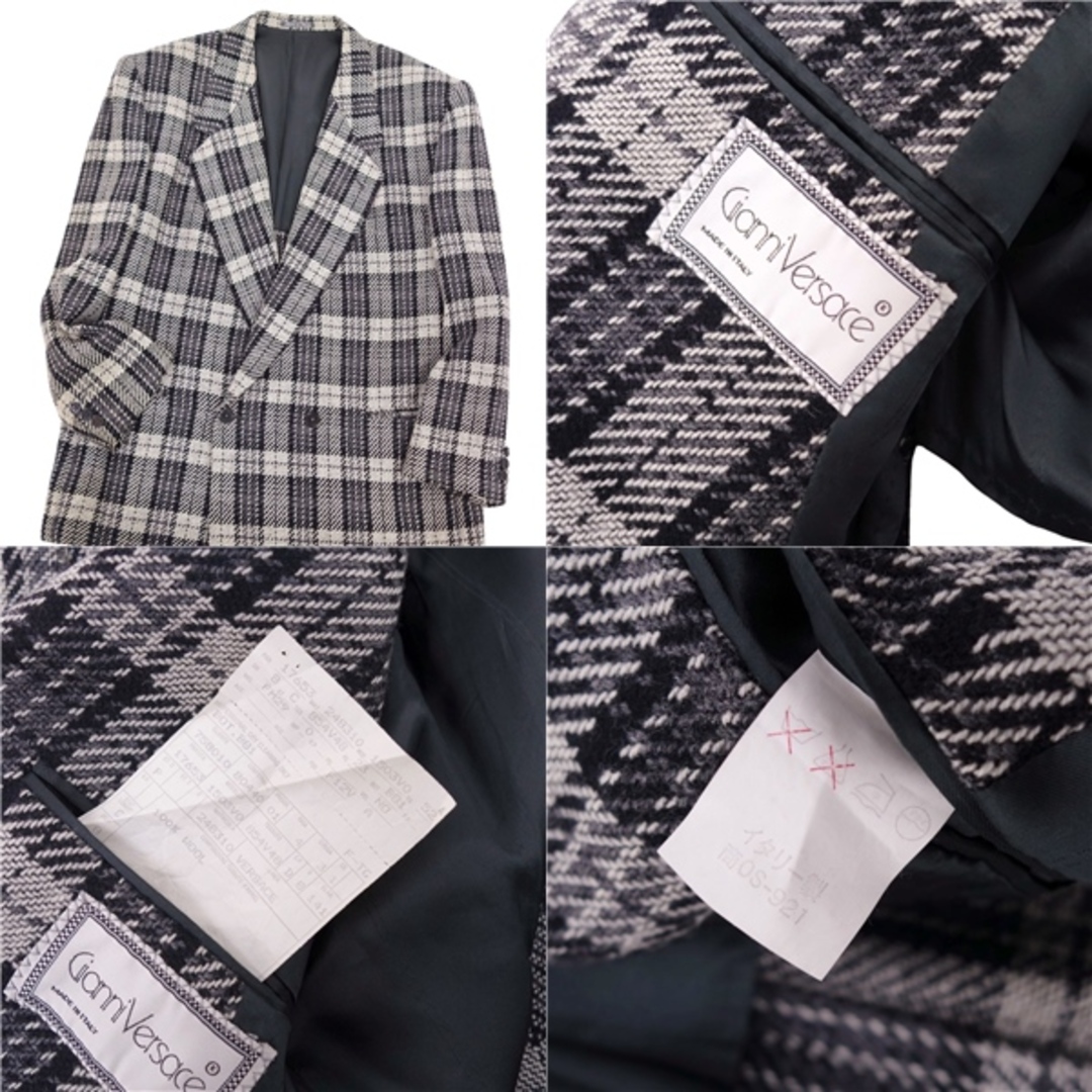 Vintage ジャンニヴェルサーチ GIANNI VERSACE ジャケット ツイード テーラード ダブルブレスト メンズ アウター 52(L相当) ブラック/グレー