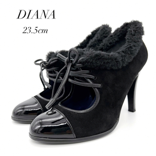 DIANA - 極美品✨ダイアナ 23.5cm ショートブーツ スエード ファー ブラック ボア