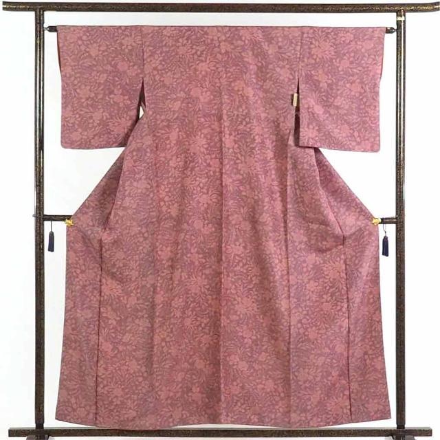 小紋 身丈159cm 裄64cm 前幅24cm 後幅30cm 袖丈49cm 正絹(シルク) レディース 袷仕立 秋冬春用 ピンク地 裄Mサイズ 美品 リサイクル リユース