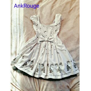 アンクルージュ(Ank Rouge)のアンクルージュ  ワンピース  膝丈  ネコ柄  パープル 半袖  M  地雷系(ひざ丈ワンピース)