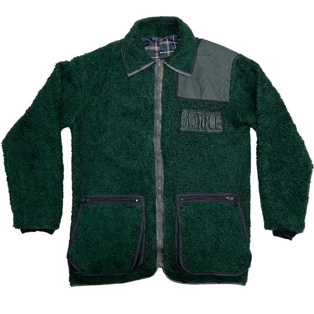 Deep Green Leather Boa Quilted Jacket