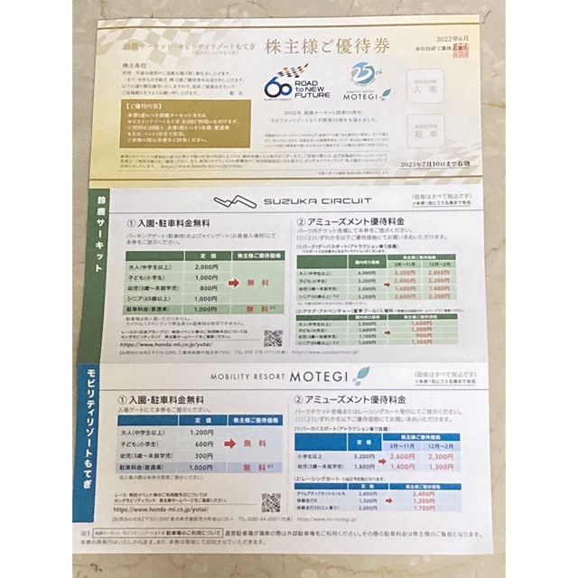 ホンダ(ホンダ)の鈴鹿サーキット株主優待券 チケットの施設利用券(遊園地/テーマパーク)の商品写真