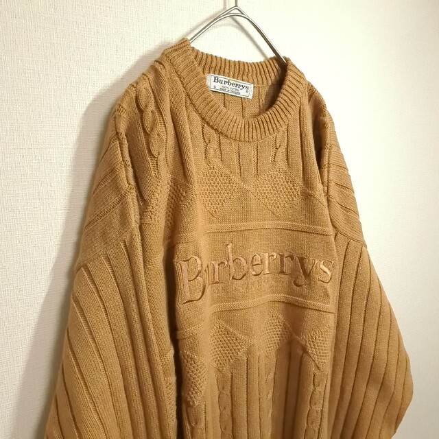 BURBERRY(バーバリー)の【90s/希少】BURBERRYS ニット セーター ビッグロゴ ブラウン S メンズのトップス(ニット/セーター)の商品写真