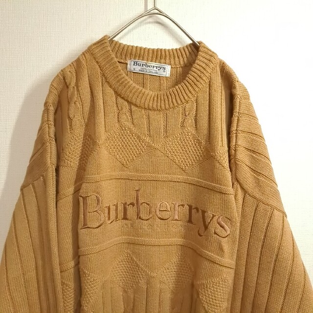 BURBERRY(バーバリー)の【90s/希少】BURBERRYS ニット セーター ビッグロゴ ブラウン S メンズのトップス(ニット/セーター)の商品写真