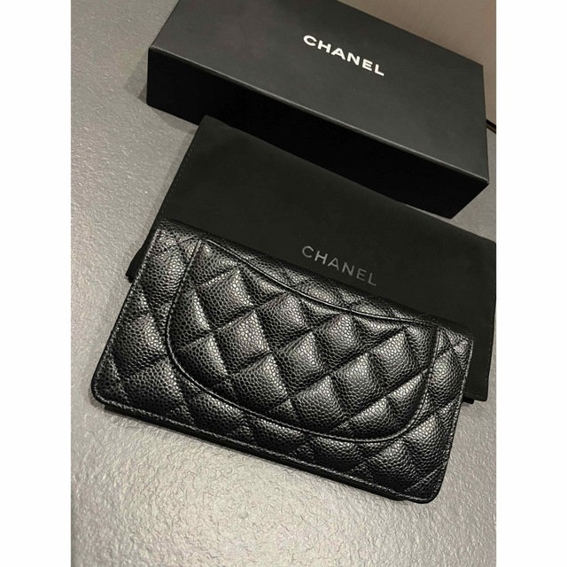 シャネル　キャビアスキン　黒　長財布　ウォレット　CHANEL メンズ　ブラック