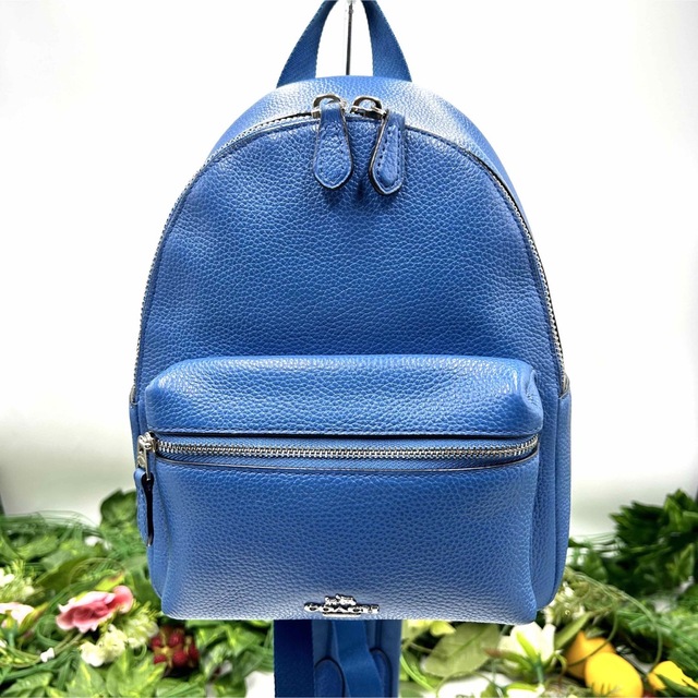 COACH コーチ チャーリー ペブルド レザー ミニリュック ブルー 極美品