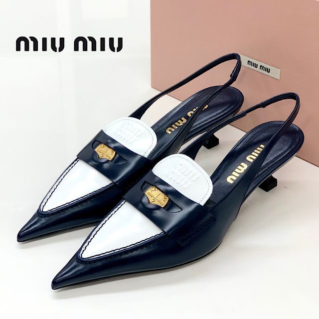 miumiu - 5564 未使用 ミュウミュウ レザー コイン ロゴ スリングバック パンプス