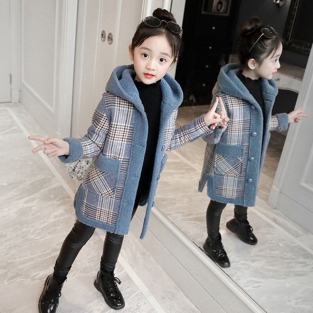 KCFA062キッズ 子供服 ロングコート 厚手裏起毛 チェックコート 秋冬