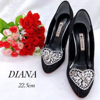 ダイアナ(DIANA)の【美品✨】ダイアナ　ハート　ビジュー　22.5　黒　ラメ　ハイヒール　パンプス(ハイヒール/パンプス)