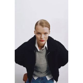 ZARA　ザラ　アブストラクト　ジップアップ　ボアジャケット　M　マルチカラー