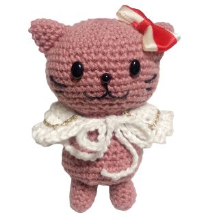 ねこのあみぐるみ(ハンドメイド)くすみピンク(あみぐるみ)