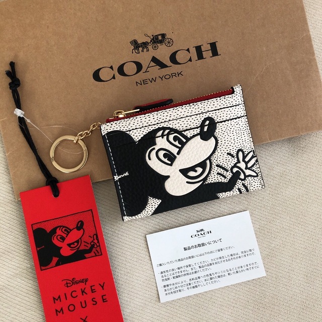 新品★COACH コーチ ミッキー コラボ レザー コイン パス IDケース財布