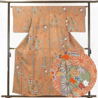 小紋 身丈160cm 裄64cm 前幅22.5cm 後幅29.5cm 袖丈48cm 正絹(シルク