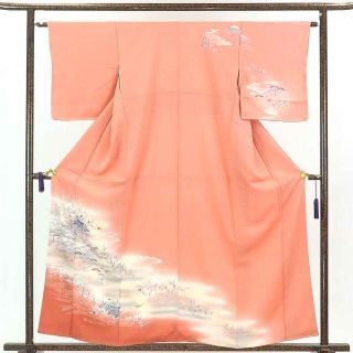 訪問着 身丈158cm 裄63cm 前幅22.5cm 後幅28cm 袖丈46cm 正絹（シルク） レディース 袷仕立 縞 秋冬春用 茶色 裄Mサイズ 美品 リサイクル リユース