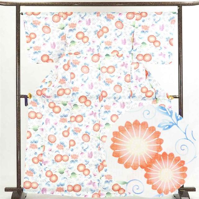 リサイクル 浴衣 白地 花柄 単衣 木綿 着物 未使用品 レディース 夏用 木綿 ホワイト 裄Mサイズ トールサイズ【あす楽】身丈167cm 裄66cm 前幅24cm 後幅30cm 袖丈49cm