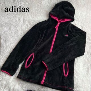 adidas - adidas  ジャンバー　もふもふ　フルジップ　黒　ピンク　パーカー　サイズL
