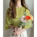 【ピスタチオ】【XL】バルーンスリーブシアーブラウス