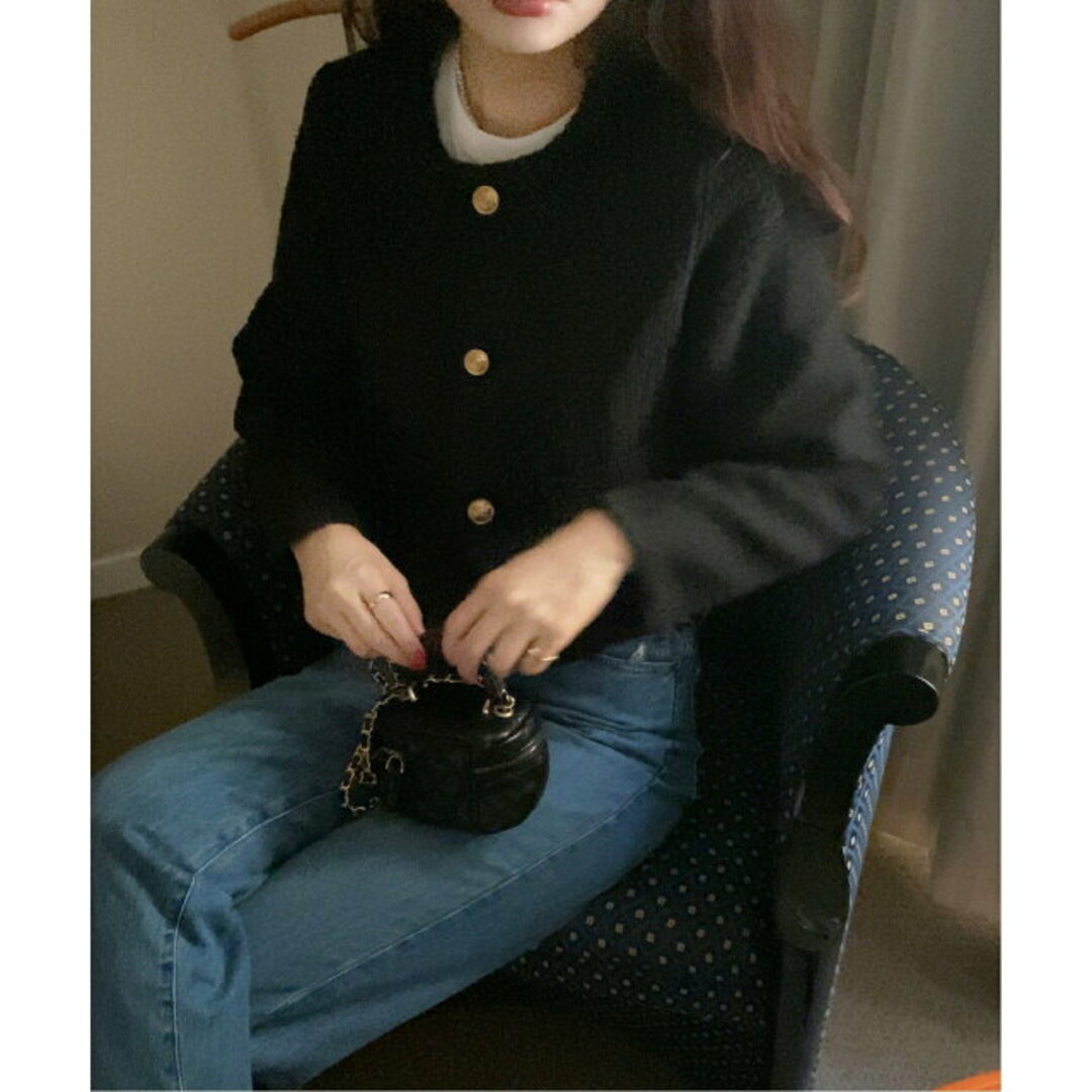 JUNOAH(ジュノア)の【ブラック】【M】金ボタンツイードジャケット レディースのジャケット/アウター(その他)の商品写真