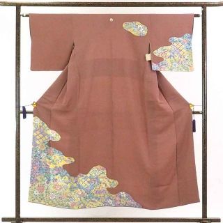 訪問着 身丈148cm 裄62cm 前幅22cm 後幅30cm 袖丈45cm 正絹（シルク） レディース 袷仕立 秋冬春用 ピンク地 裄Sサイズ 美品 リサイクル リユース