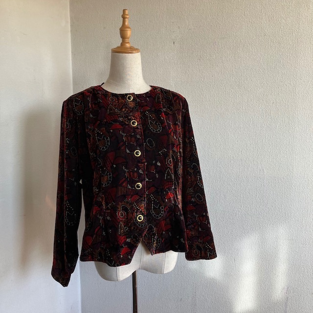 vintage シアー シルク × ベロア チャイナデザイン トップス eva.gov.co