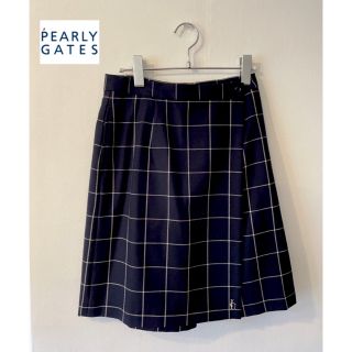 パーリーゲイツ(PEARLY GATES)の美品♪パーリーゲイツ  チェック ラップスカート キュロット 長め丈 ネイビー(ウエア)