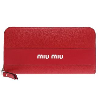 ミュウミュウ(miumiu)の新品同様 ミュウミュウ レザー レッド 赤 ラウンドファスナー長財布 財布 0011【中古】MIUMIU(財布)