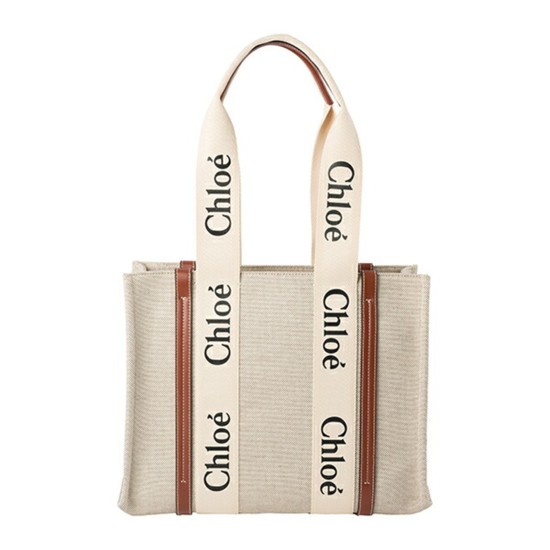 新品 クロエ Chloe トートバッグ ウッディ オフホワイト ブラウン