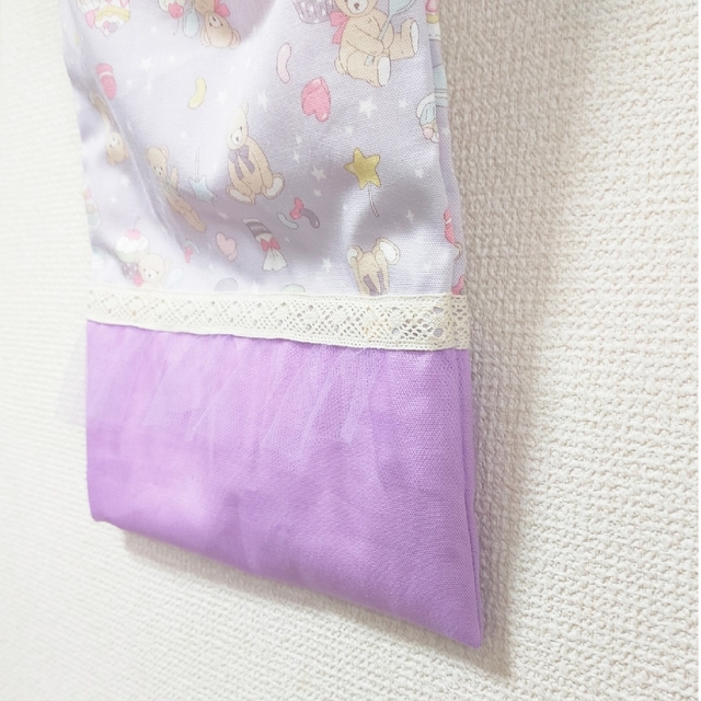 (ハンドメイド)くまちゃんの上靴袋　女の子 キッズ/ベビー/マタニティのこども用バッグ(シューズバッグ)の商品写真