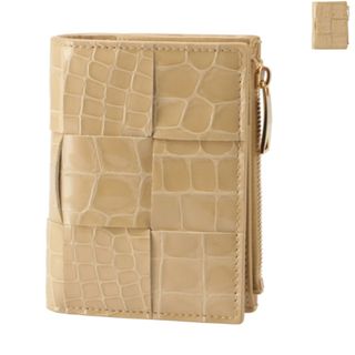 BOTTEGAVENETA ボッテガヴェネタ カセット イントレチャート 二つ折りファスナーウォレット 二つ折り財布 706010 ラムスキン   チョーク ゴールド金具   【本物保証】