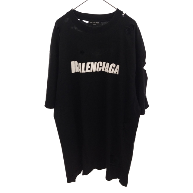 Balenciaga - BALENCIAGA バレンシアガ 21SS Caps Destroyed Flatground Tee ロゴデストロイTシャツ ダメージ加工 半袖Tシャツ ブラック 651795 TKVB8