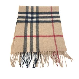 バーバリー(BURBERRY)のバーバリー BURBERRY フリンジ チェック ファッション小物 マフラー カシミヤ ベージュ(マフラー/ショール)