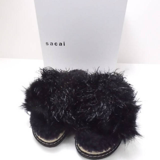 sacai サカイ 22-06298 Mix Faux Fur Sandals サンダル 黒 37 ファー AM3720Ccm筒丈