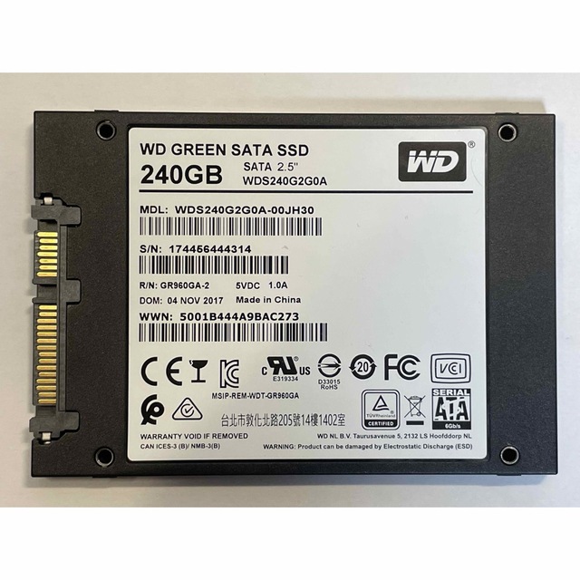 WD 内蔵用SSD    240GB「WD Green WDS240G2G0A」 スマホ/家電/カメラのPC/タブレット(PC周辺機器)の商品写真